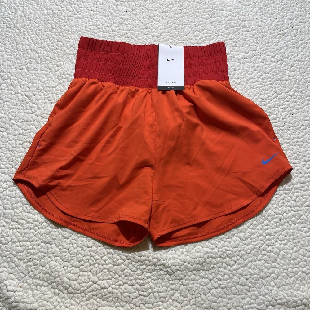 Nike Women's Dri-FIT One High-Waisted 3" Brief-Lined Shorts Red&Orange Sz S NWT